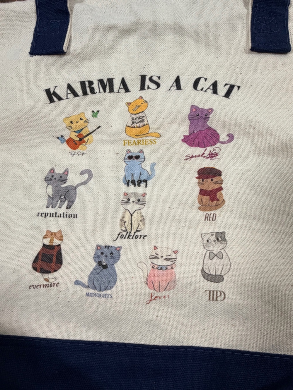 Karma Is A Cat Canvas Tote - Navy & Natural